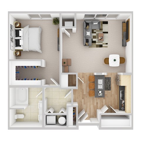 Floor plan for 1 bed, 1 bath, 893 sqft